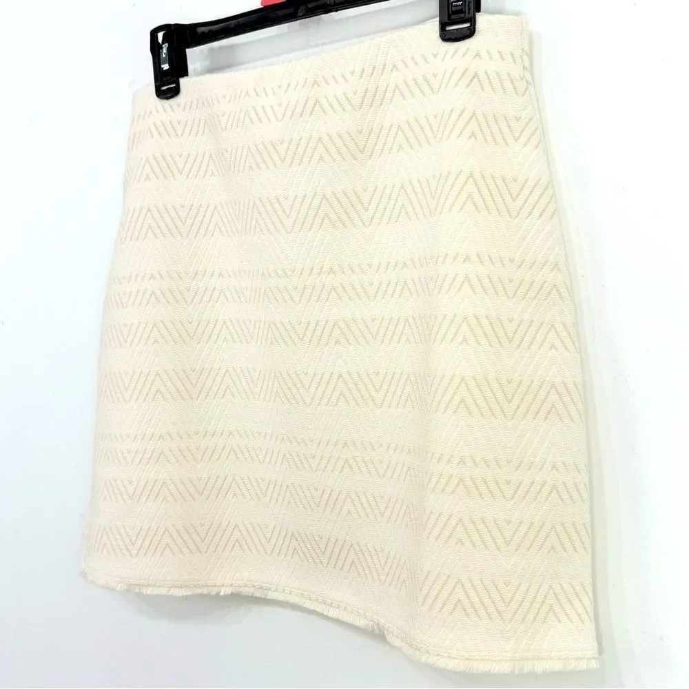 LOFT Cream Zigzag Textured Jacquard Frayed Hem Mini Pencil Skirt